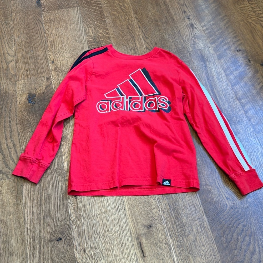 Adidas Boys Long Sleeve Tee Red Black and White Size 6